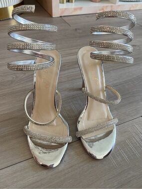 Silver Embellished Wrap-Around High Heel Sandals Size 37